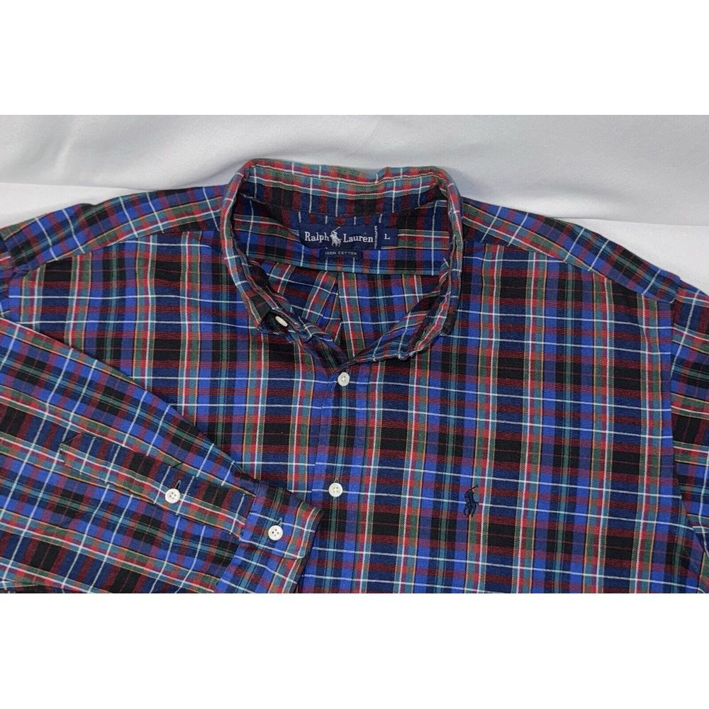 Ralph Lauren Mens L Multicolor Plaid Long Sleeve Button Down Shirt Heavyweight‎